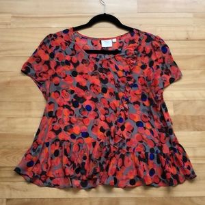 Anthropologie print & ruffle silk top Sz 8